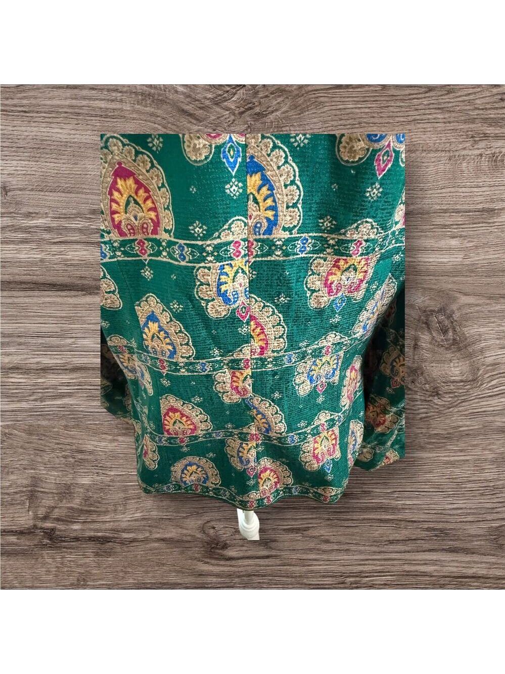 Vintage Adrianna Papell 100% Silk Green/Colorful Pattern 5 Button Down Jacket 12 - Picture 3 of 9
